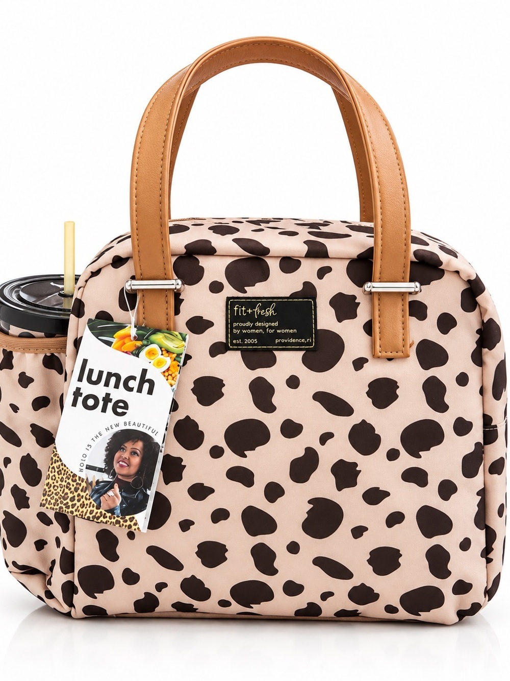 Fit + Fresh Leopard Print Lunch Tote Insulated Bag Tumbler Cup Set NWT